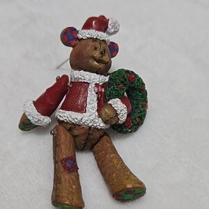 Festive Teddy Bear Christmas Brooch With Moveable Limbs